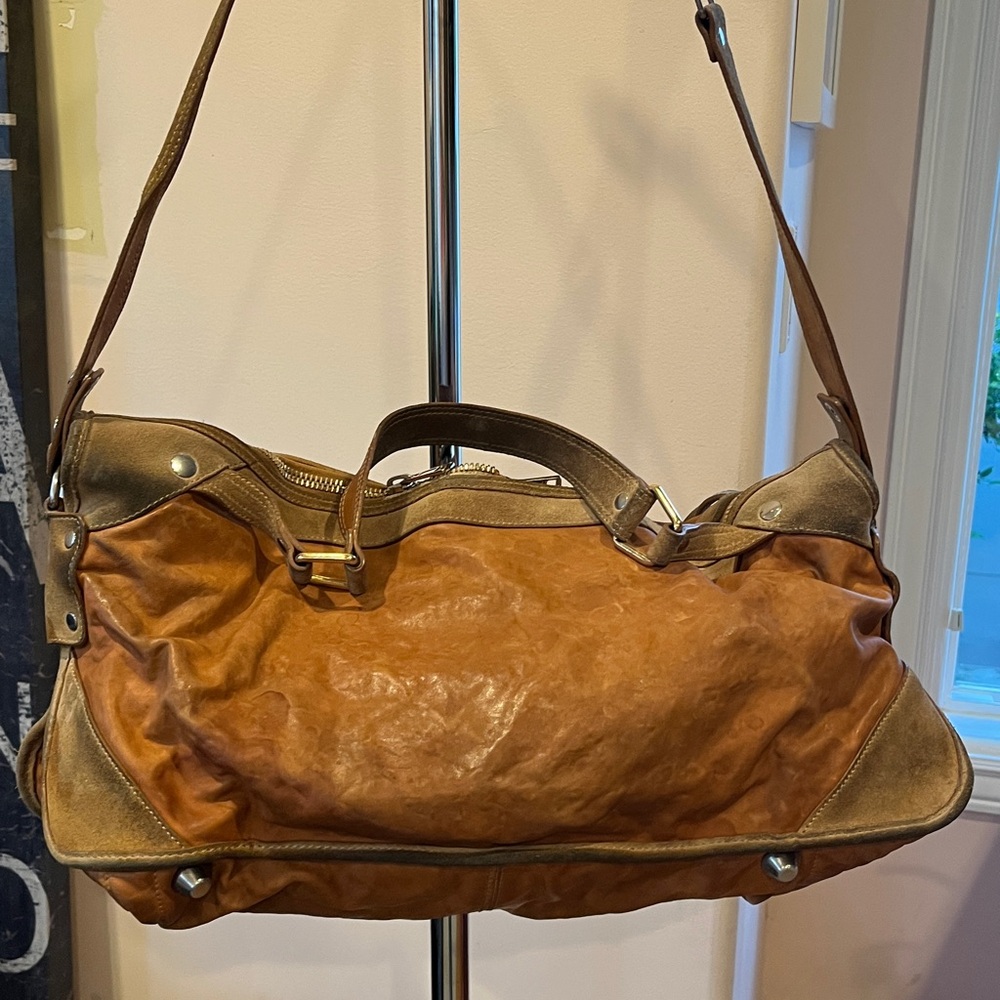 💃🧋Celine Vintage Leather Weekender Tote Bag Brown Shoulder Strap Made in Italy - Picture 6 of 12